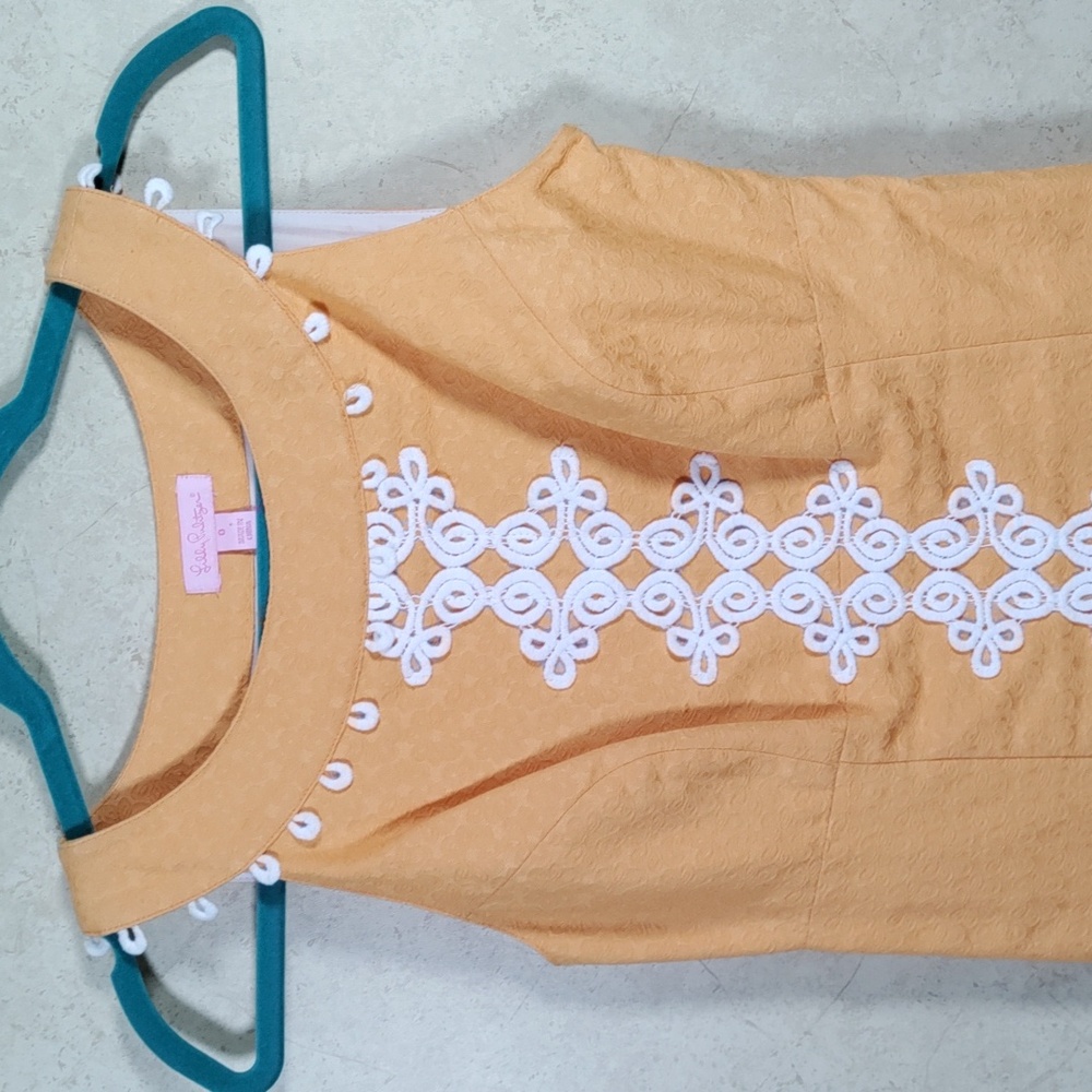 *H184 Lilly Pulitzer golden yellow w/white lace sleeveless dress 0 FINAL PRICE - Picture 2 of 11